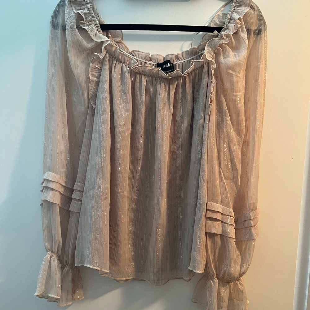 Vici light pink shimmer off the shoulder blouse